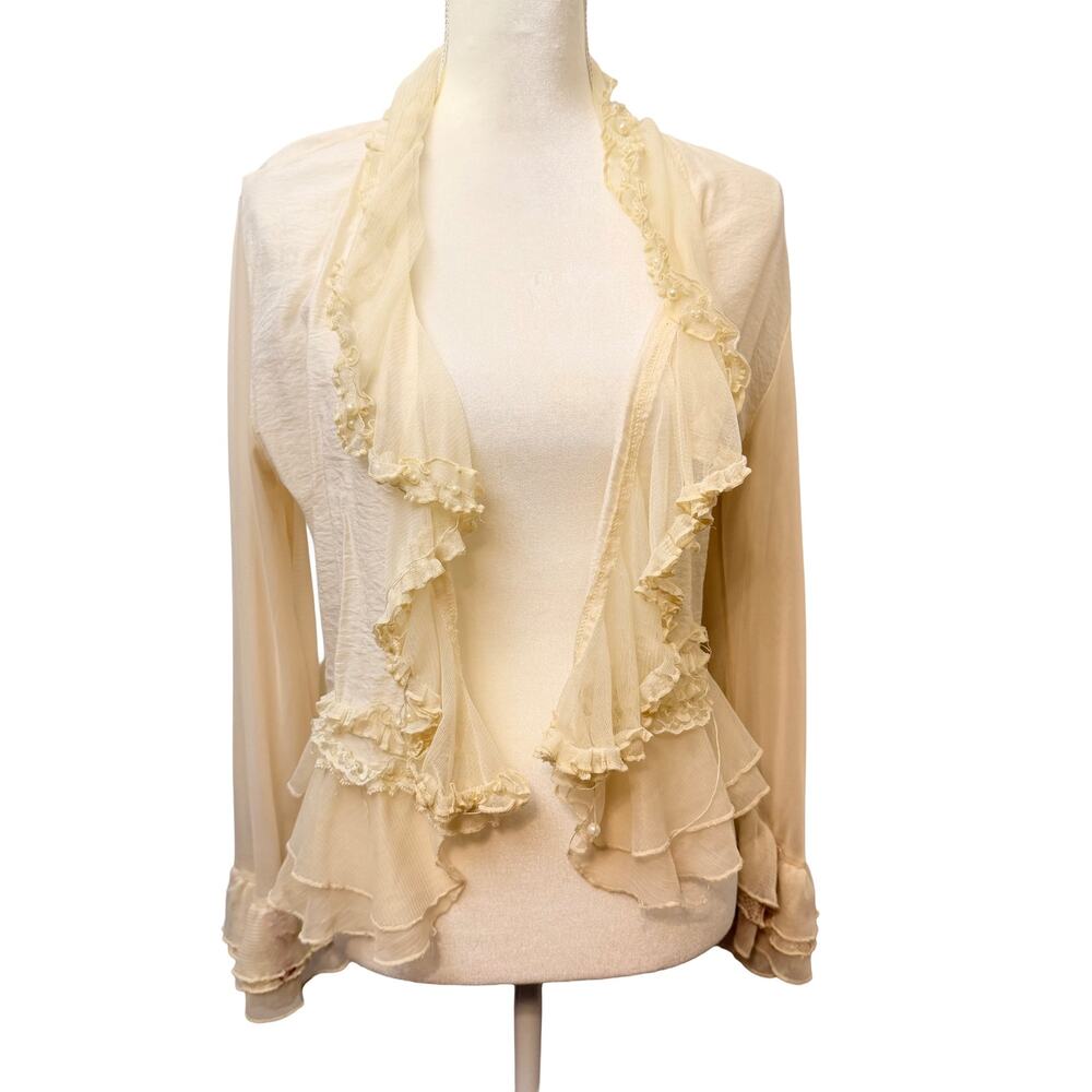 Y2K Pretty Angel Sheer Ruffle Victorian Cream Open Cardigan - XL - Pre-Owned